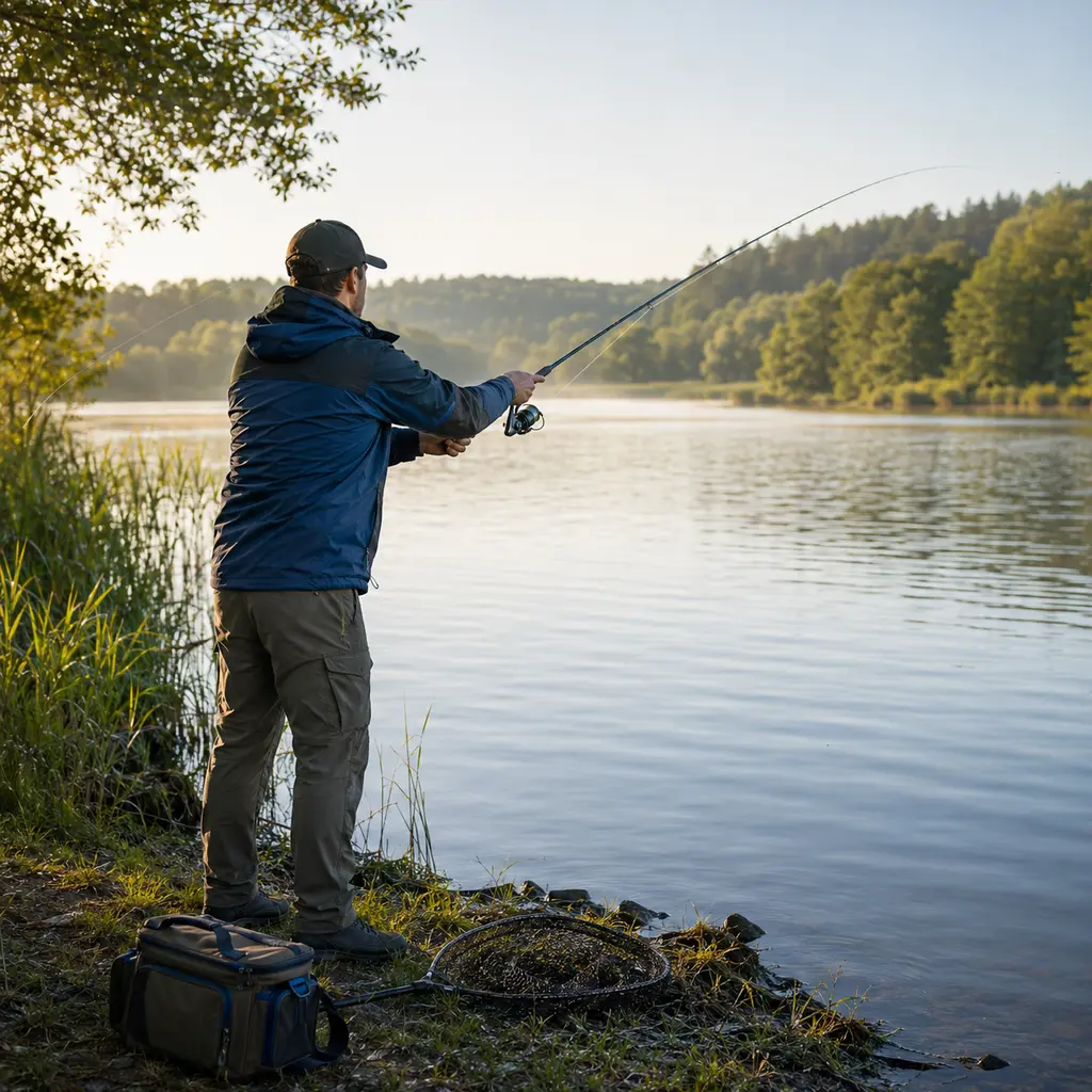 Angelmotiv am Gewässer für die Fischerprüfung in Nordrhein-Westfalen