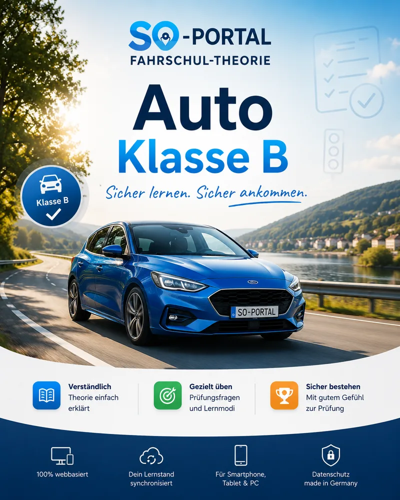 Blaues Auto als Motiv für den Lernbereich Führerscheinklasse B