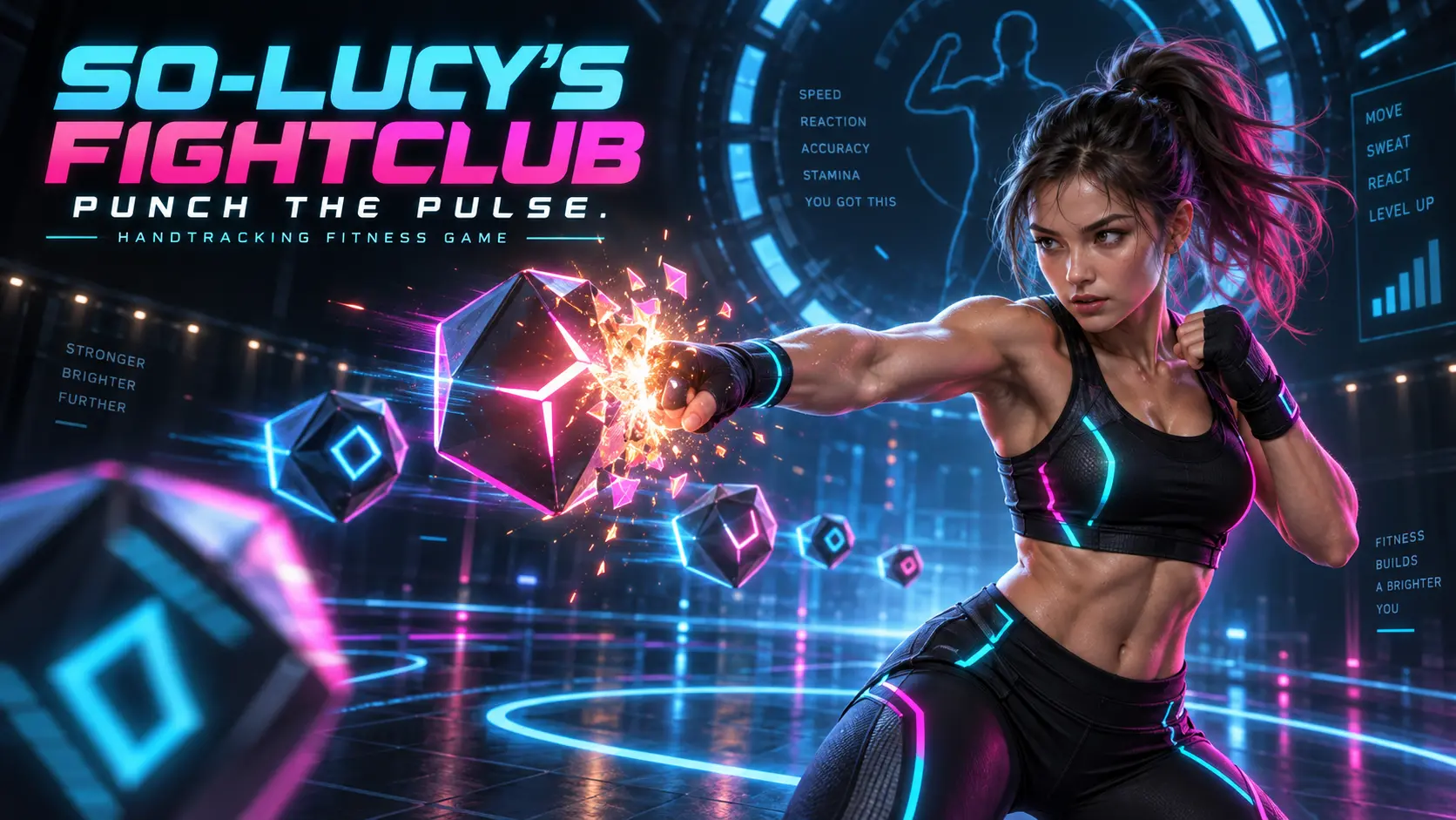 SO-Lucy’s FightClub – futuristische Sportlerin boxt ein leuchtendes Trainingsziel