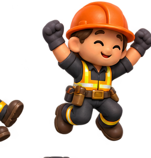 Jubelnder Handwerker mit orangefarbenem Helm
