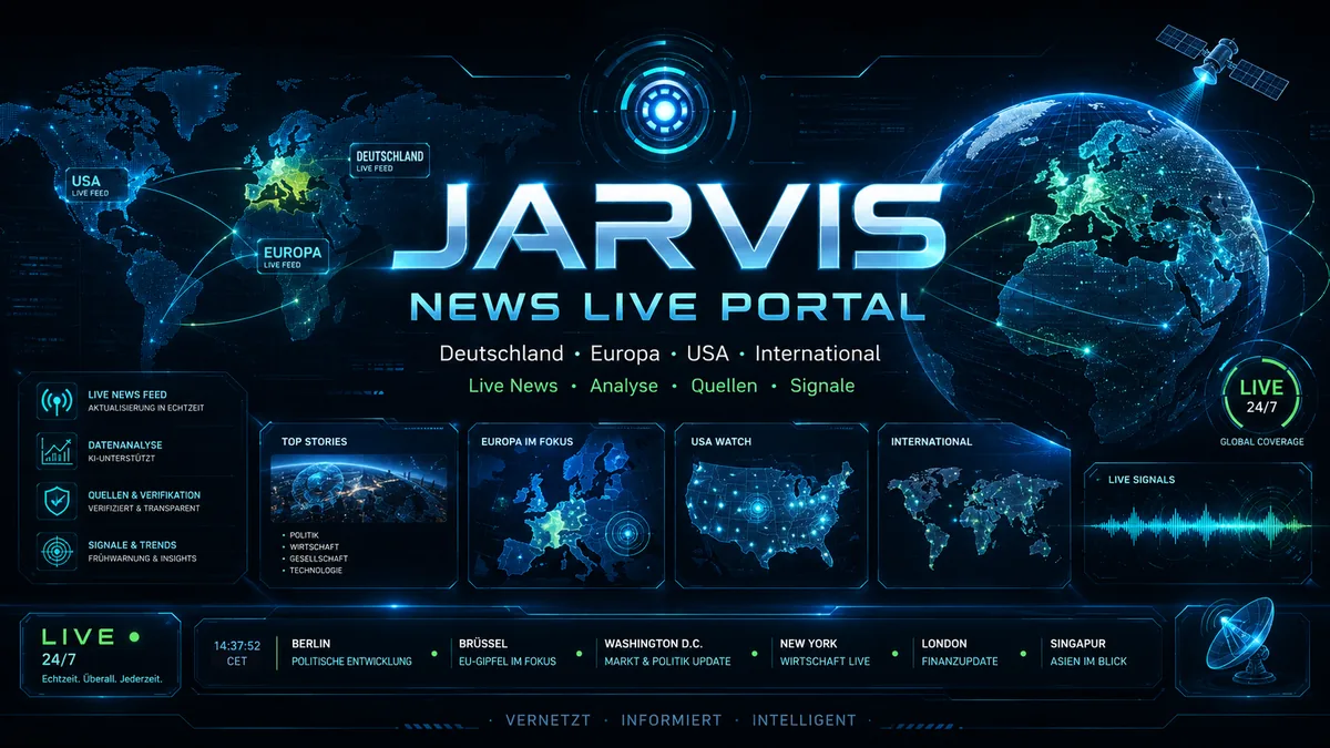 Cover des News LIVE Portals mit Weltkarte und globalen Nachrichtensignalen