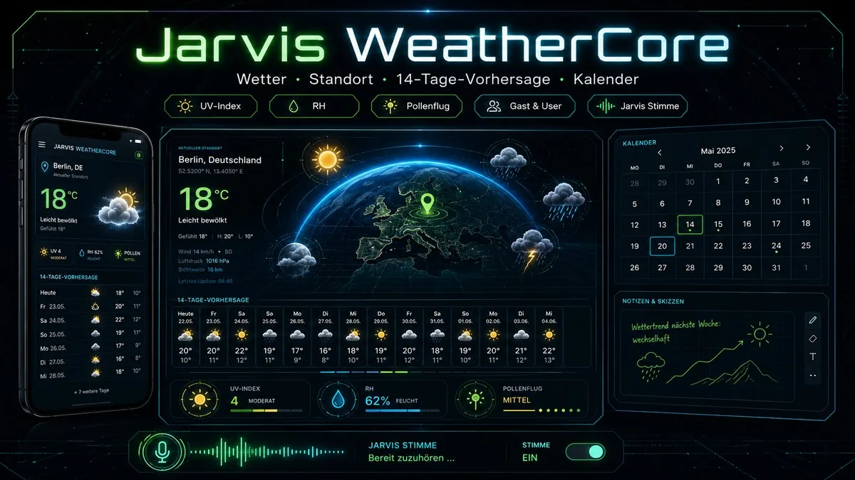 Cover von WeatherCore mit Wetterdaten, Vorhersage und Kalender