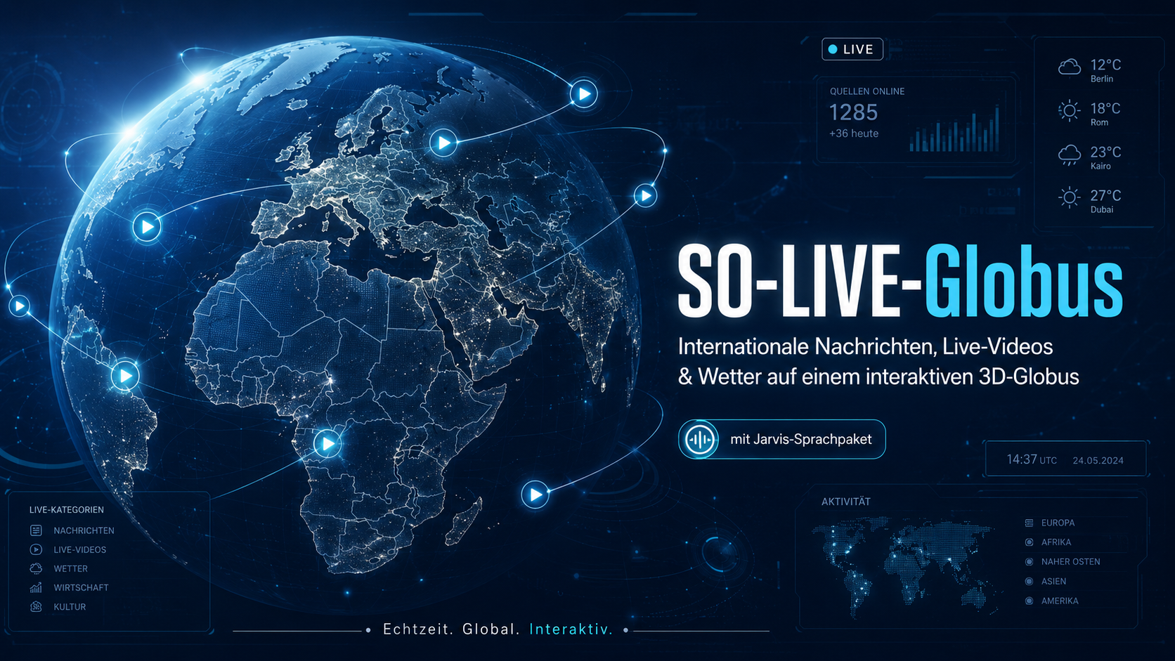 Nachrichten, Live-Videos und Weltwetter auf einer Erde: Der SO-LIVE-Globus