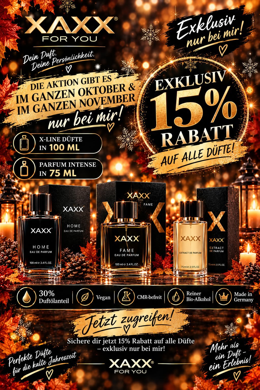XAXX Herbst- und Winteraktion – 15 % Rabatt auf alle Düfte
